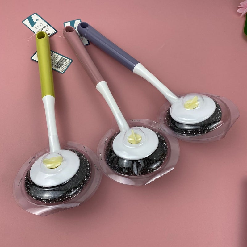 Jiayi 1825 Steel Wire Pot Scrubber Brush - Long Handle, Non-Scratch - Image 2