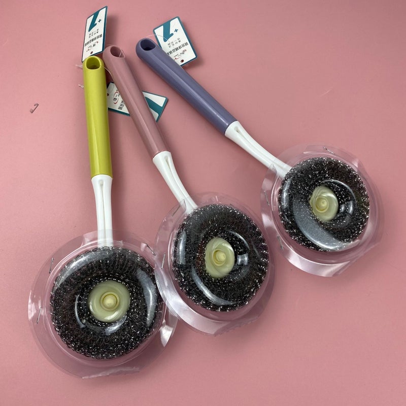 Jiayi 1825 Steel Wire Pot Scrubber Brush - Long Handle, Non-Scratch - Image 3