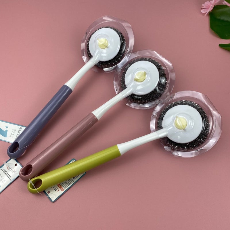 Jiayi 1825 Steel Wire Pot Scrubber Brush - Long Handle, Non-Scratch - Image 4