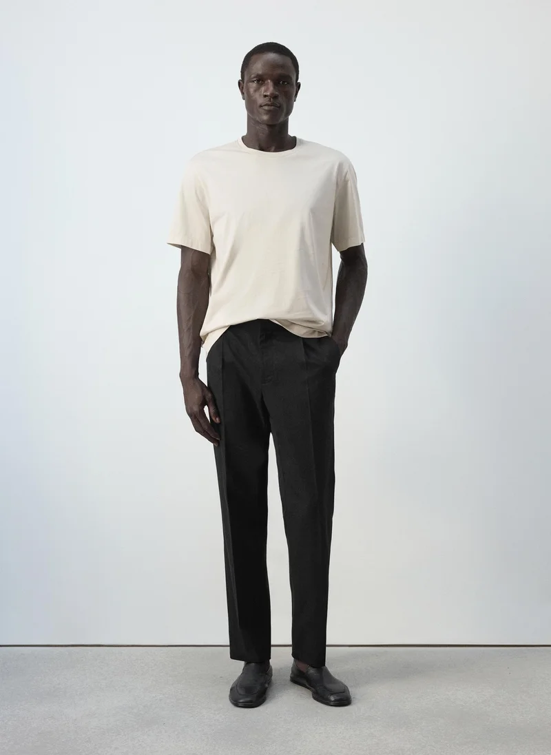 Mango Man 99-NEGRO Regular Fit Trousers In A Lyocell-Cotton Blend for Men | Best Price UAE