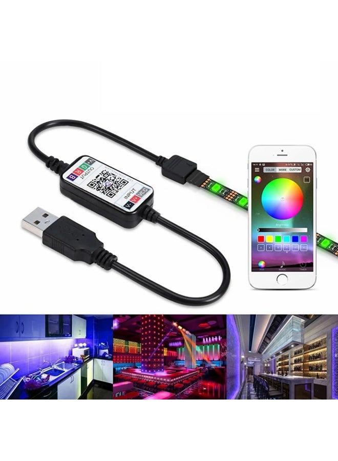 وحدة تحكم ذكية لشريط الإضاءة RGB بـ 4 دبابيس ومنفذ واحد مع تحكم بالتطبيق، مزامنة موسيقية، وظيفة توقيت، USB، أسود - Image 1