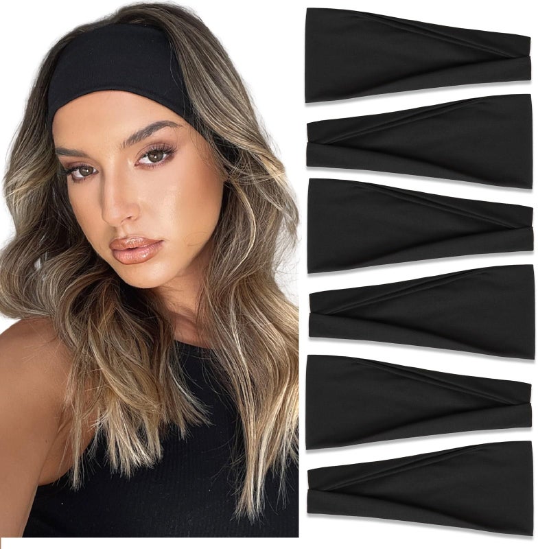 Black Headbands for Women Hair Bands for Womens Hair Non Slip Women Thick Headband Stretchy Sweat Bands Headbands for Yoga Workout Every Day Basic Fashion Accessories