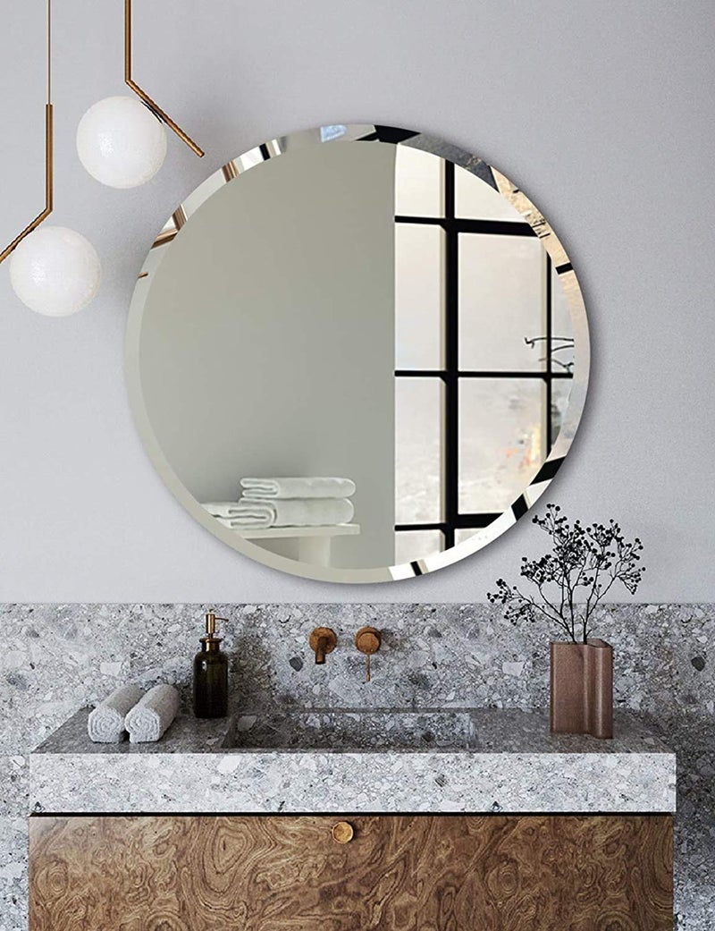 SDG Frameless Mirror N46 24 x 24 Inch Round with Beveled Edges Suitable for Bathroom