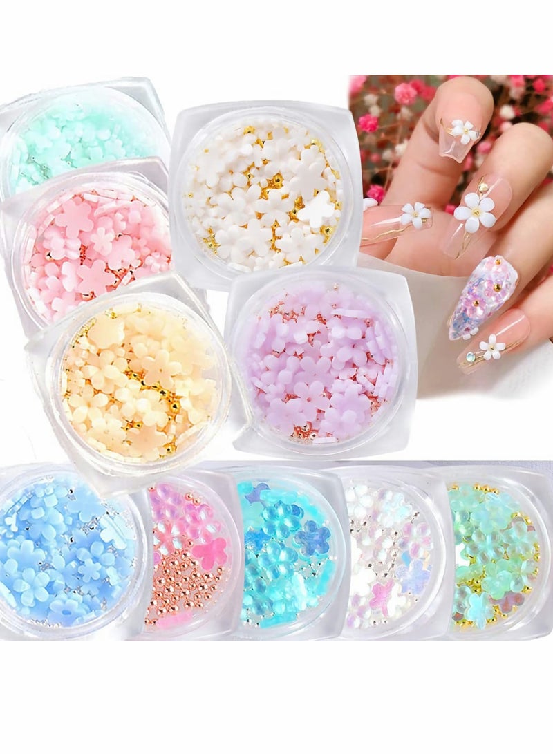 10 Boxes 3D Flower Nail Art Decorations, Light Changing Nail Art Decals and Symphony Colors Mixed Henna for Ladies and Girls Diy Charm Elegant Nail Art Decorations - Image 1
