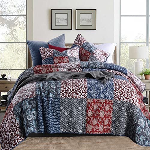Yvooxny Quilts King Size Bedspread Quilt Set Lightweight Reversible Coverlet Set Real Patchwork Quilted Bedding Set for All Seasons, Bohemian Floral Style, King Size - Image 1
