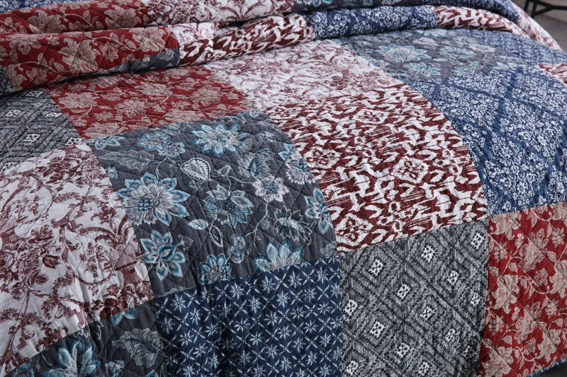 Yvooxny Quilts King Size Bedspread Quilt Set Lightweight Reversible Coverlet Set Real Patchwork Quilted Bedding Set for All Seasons, Bohemian Floral Style, King Size - Image 4