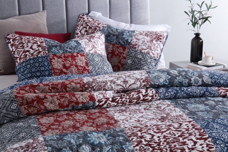 Yvooxny Quilts King Size Bedspread Quilt Set Lightweight Reversible Coverlet Set Real Patchwork Quilted Bedding Set for All Seasons, Bohemian Floral Style, King Size - Image 3