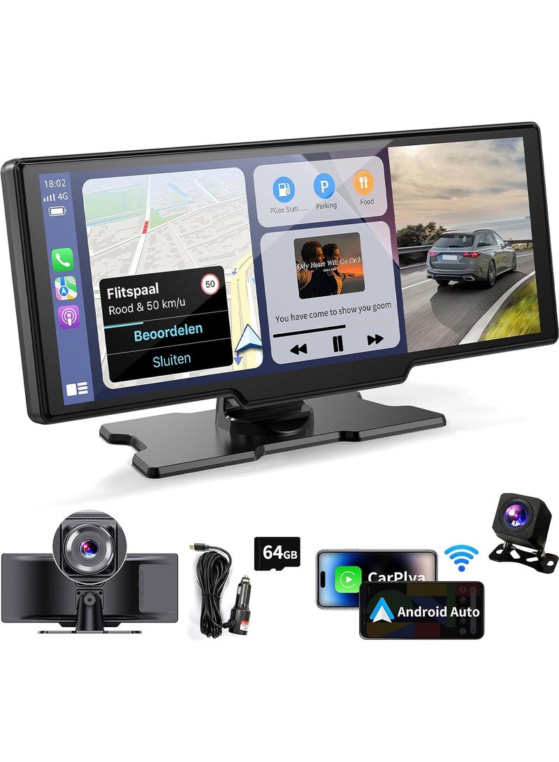 Generic Wireless CarPlayC for Car, 10.26" Portable Car Radio with Camera 4K front &1080P Rear, Carplay Screen for Car with 64G TF, Siri/Google, AUX/FM  - Image 1