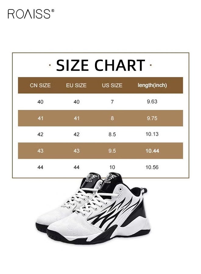 roaiss High Top Basketball Sneakers for Men Flame Pattern Outdoor Non-slip Trainers Trendy Casual Lightweight Sports Shoes Men's Elastic Thick Sole Athletic Shoes for Teenagers Black White Colorblock Sneakers - Image 5