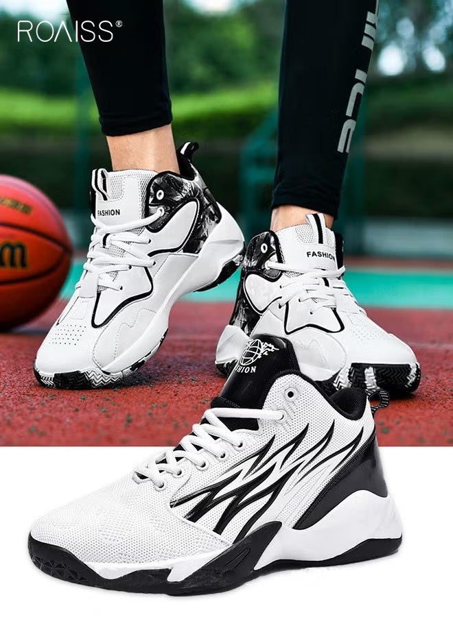 roaiss High Top Basketball Sneakers for Men Flame Pattern Outdoor Non-slip Trainers Trendy Casual Lightweight Sports Shoes Men's Elastic Thick Sole Athletic Shoes for Teenagers Black White Colorblock Sneakers - Image 4
