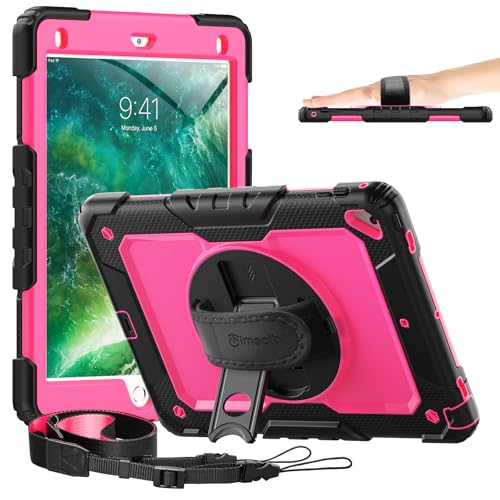 Timecity Case for iPad Air2/ for iPad 6th/5th Generation 2018 2017, for iPad Pro 9.7 Case, with Screen Protector Pencil Holder Rotating Stand/Strap Full-Body Silicone+PC Protective Case- Rose - Image 1