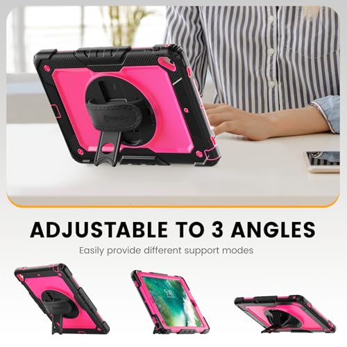 Timecity Case for iPad Air2/ for iPad 6th/5th Generation 2018 2017, for iPad Pro 9.7 Case, with Screen Protector Pencil Holder Rotating Stand/Strap Full-Body Silicone+PC Protective Case- Rose - Image 4