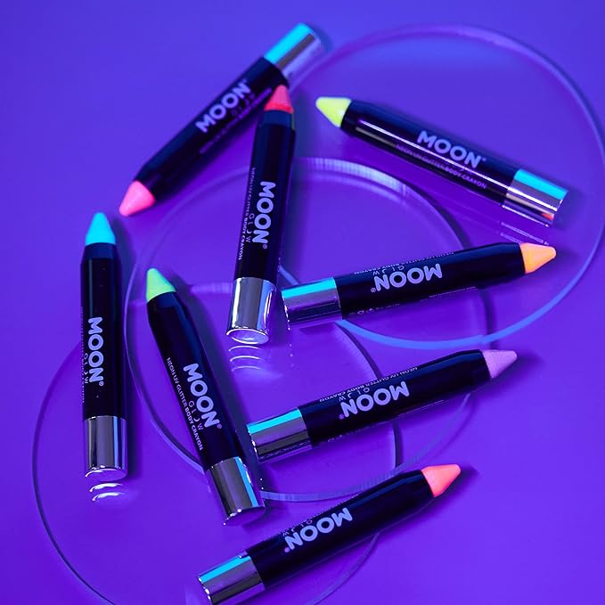 Moon Glow Neon UV Glitter Face Paint Stick Body Crayon makeup for the Face Body Hot Pink Glows brightly under UV lighting