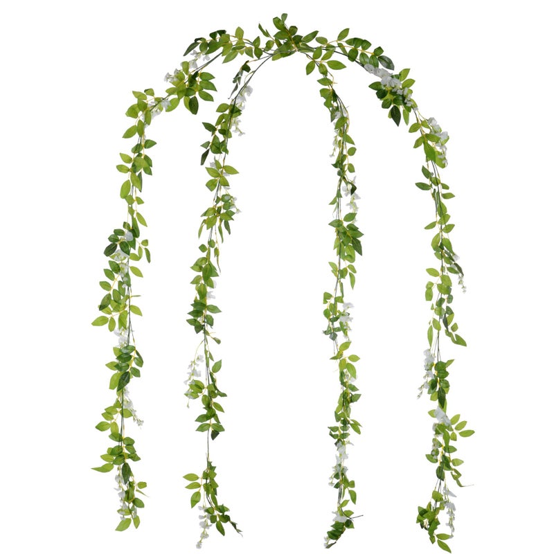 DearHouse 4Pcs 6.6Ft/Piece Artificial Flowers Silk Wisteria Garland Artificial Wisteria Vine Rattan Silk Hanging Flower for Home Garden Outdoor Ceremony Wedding Arch Floral Decor (White) - Image 3