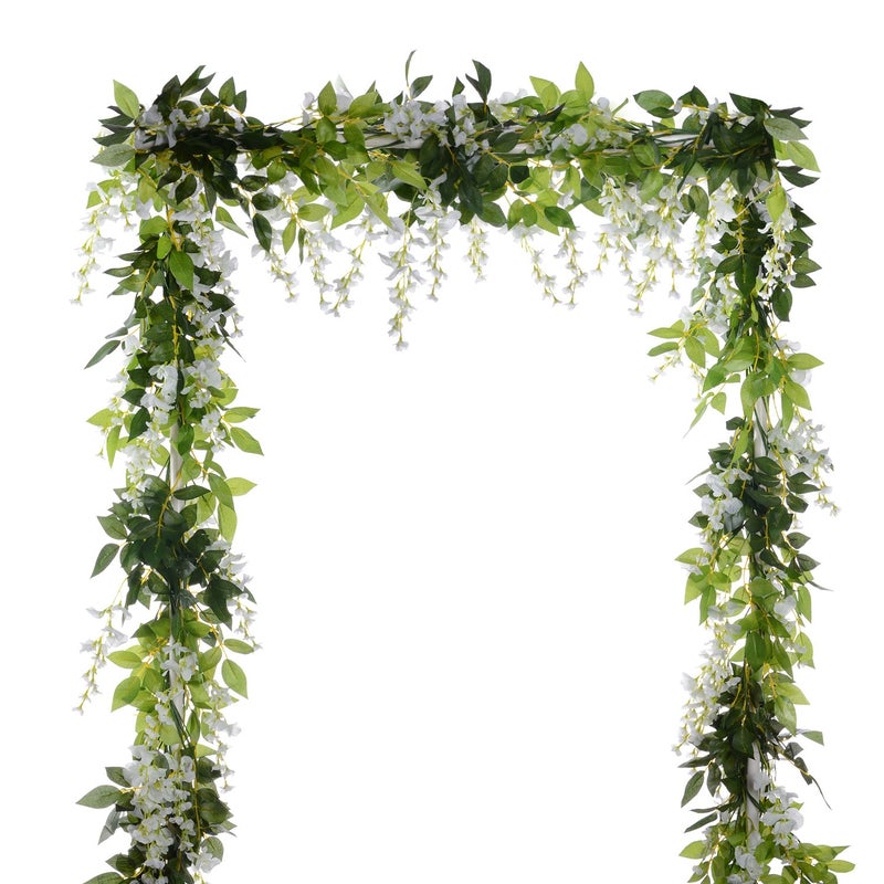 DearHouse 4Pcs 6.6Ft/Piece Artificial Flowers Silk Wisteria Garland Artificial Wisteria Vine Rattan Silk Hanging Flower for Home Garden Outdoor Ceremony Wedding Arch Floral Decor (White) - Image 1