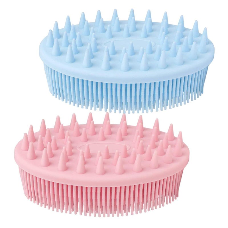 Soft Pink Blue Baby Bath Brush 2pcs Double Sided Hair Washing Body Scrubber - Image 2