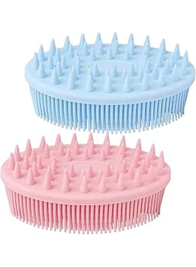 Soft Pink Blue Baby Bath Brush 2pcs Double Sided Hair Washing Body Scrubber - Image 1