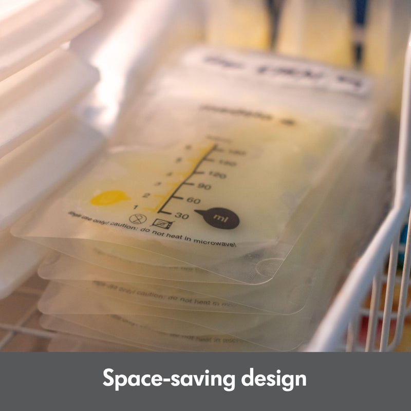 Medela أكياس تخزين حليب الثدي من ميديلا، 100 قطعة، أكياس حليب الثدي جاهزة للاستخدام للرضاعة الطبيعية، أكياس قائمة بذاتها، تصميم مسطح موفر للمساحة، مختومة صحياً مسبقاً، بيضاء، 6 أونصات - Image 4