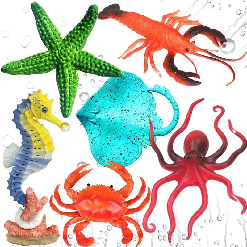 Mallexo Aquatic Sea Animals Toy Set for Kids Medium Size Water Animal 6PCs Marine Jelly Fish Action Figurines for Boys & Girls Birthday Gifts Toys Under Ocean Animal for 3 Year (Sea Toys Sets) - Image 1
