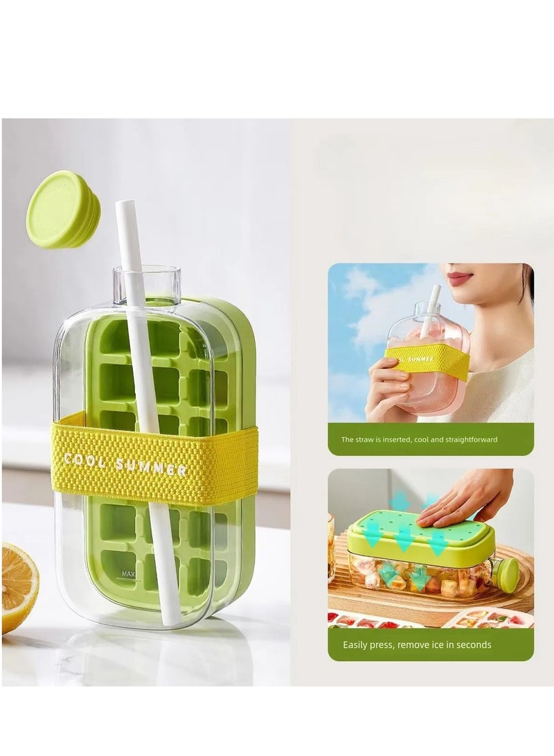 FLYHSO Portable silicone ice grid straw pot creative ice block manufacturing mold, detachable for easy cleaning, one click press 18 ice blocks outdoor straw cup fitness drink ice pot - Image 1