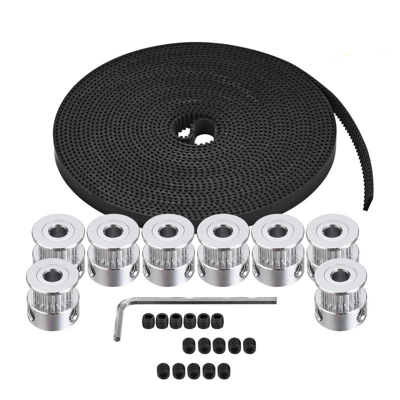 Zeelo GT2 Timing Belt Pulley, 8pcs 5mm 20 Teeth Timing Pulley Wheel and GT2 5 Meters Rubber 2mm Pitch 6mm Wide Timing Belt with Allen Wrench for 3D Printer CNC - Image 1