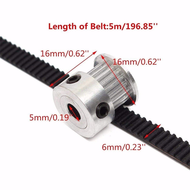 Zeelo GT2 Timing Belt Pulley, 8pcs 5mm 20 Teeth Timing Pulley Wheel and GT2 5 Meters Rubber 2mm Pitch 6mm Wide Timing Belt with Allen Wrench for 3D Printer CNC - Image 3
