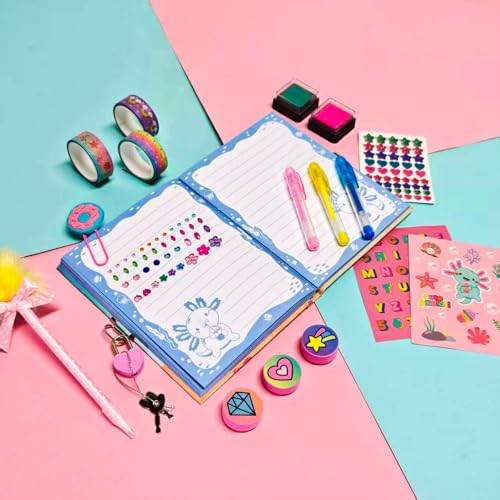 YOYTOO Axolotl Diary for Girls with Lock, Axolotl Stationery Set with Secret Diary, Stamps, Pens, Journal Notebook Birthday Gifts for Little Girls Age 5 6 7 8 9 10 Years Old - Image 5