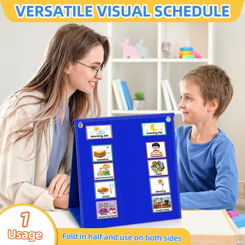 ALSLEA Visual Schedule for Kids with Autism Chore Chart for Toddler Planning Board Daily Routine Chart Autism Learning Materials Classroom, Home Use with 124 Cards (Blue) - Image 3