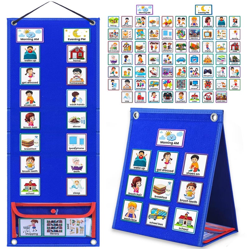 ALSLEA Visual Schedule for Kids with Autism Chore Chart for Toddler Planning Board Daily Routine Chart Autism Learning Materials Classroom, Home Use with 124 Cards (Blue) - Image 1