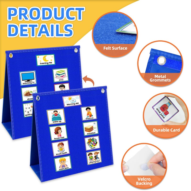 ALSLEA Visual Schedule for Kids with Autism Chore Chart for Toddler Planning Board Daily Routine Chart Autism Learning Materials Classroom, Home Use with 124 Cards (Blue) - Image 2