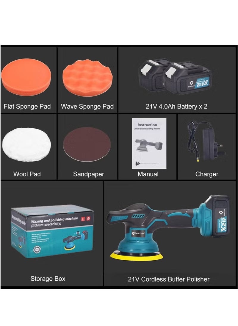 XiuWoo Cordless Car Buffer Polisher, Car Polishing Kit with 21V 2 X 4.0Ah Batteries, Orbital Eccentric Buffers with 8 Variable Speed Up to 6000 RPM, for Car Detailing/Scratch Removing-Blue - Image 3