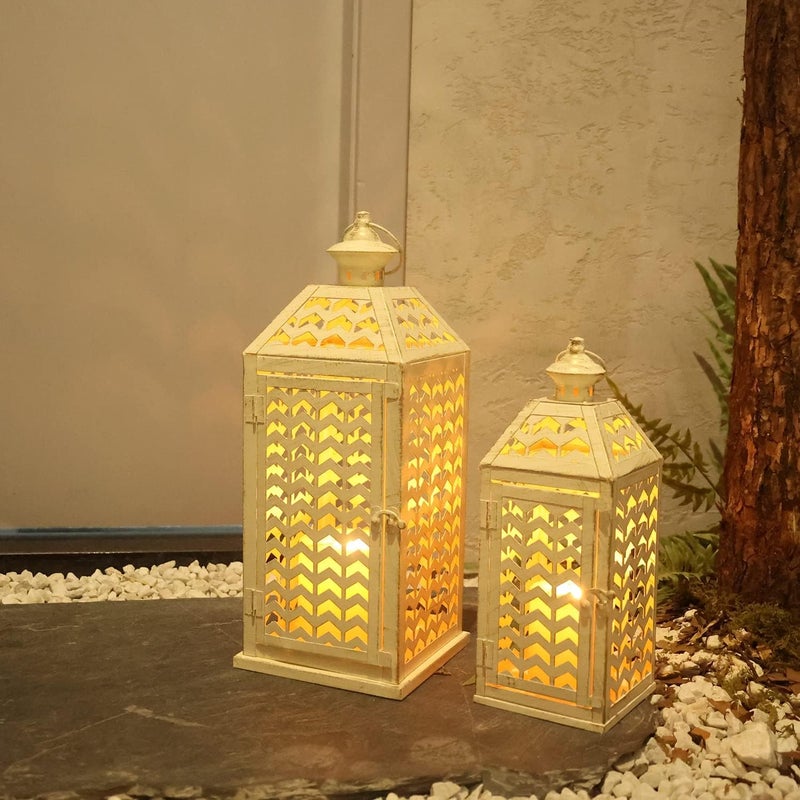 DECORKEY LED Lantern Decorative Indoor & Outdoor, Set of 2 (18' & 13') Metal Candle Lanterns, Vintage Hanging Candle Holder for Front Porch, Patio, Wedding, Farmhouse Home, Christmas Decoration - Image 5