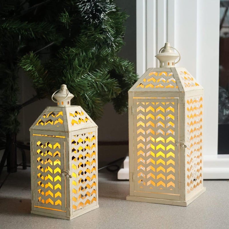 DECORKEY LED Lantern Decorative Indoor & Outdoor, Set of 2 (18' & 13') Metal Candle Lanterns, Vintage Hanging Candle Holder for Front Porch, Patio, Wedding, Farmhouse Home, Christmas Decoration - Image 4