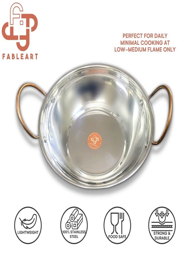 Fableart Stainless Steel Kadhai for Daily Cooking, Lightweight, with Copper Coloured Handles, 24cm, 2000 ml Capacity - Image 4