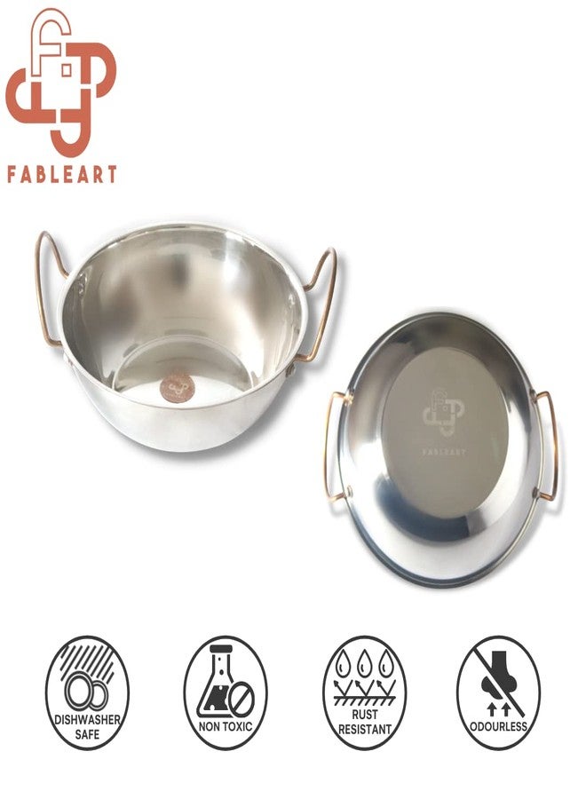 Fableart Stainless Steel Kadhai for Daily Cooking, Lightweight, with Copper Coloured Handles, 24cm, 2000 ml Capacity - Image 5