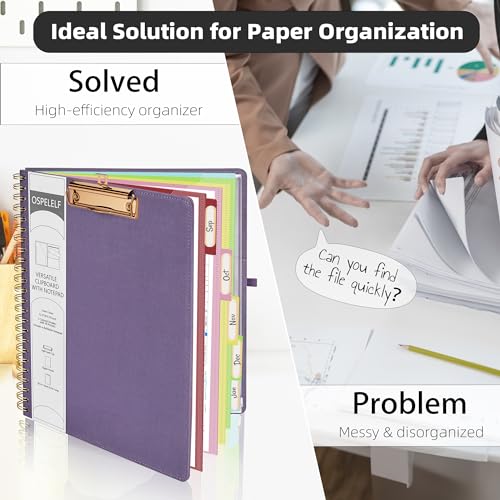Ospelelf Foldable Spiral Clipboard Folio with Storage Zipper Pouch, 5 Plastic Folders with 10 Pockets,Refillable Lined Notepad (11" x 8.5"), Hardcover Project Organizer with 39 Stickers (Purple) - Image 5