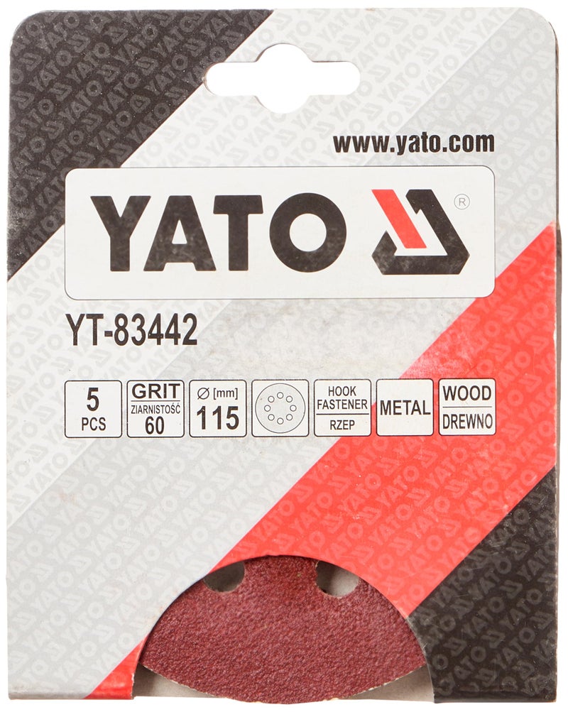 Yato YT-83442 Grit 60 Hook Fastener Abrasive Disc with Holes, 115 mm Diameter - Image 3