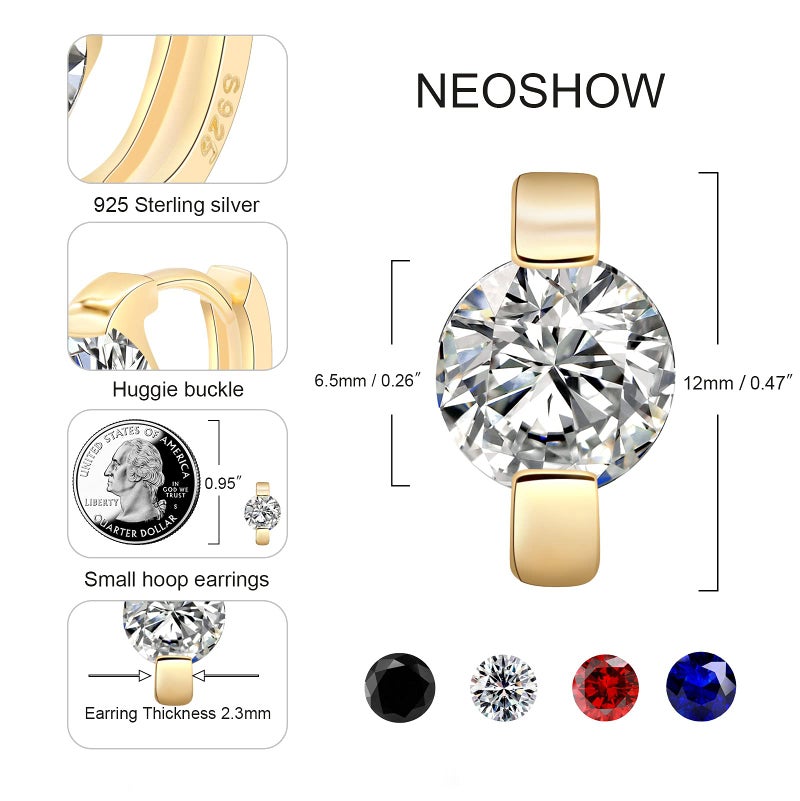 NEOSHOW Small Gold Hoop Earrings for Women 14k Real Gold Plated Cubic Zirconia Huggie Earrings Tiny Cute Cartilage Hypoallergenic Earrings Jewelry Gifts for Women (Clear) - Image 5