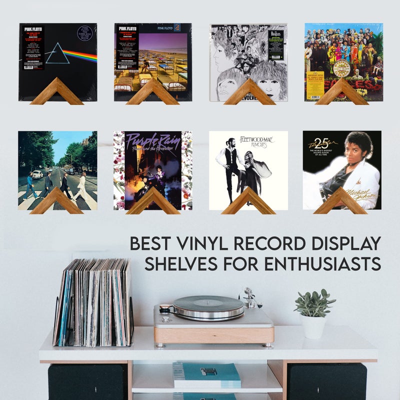 Tapeera Wooden Triangle Vinyl Record Stand Wall Mount - No Drill Wooden Vinyl Record Holder Accessories - Vinyl Record Display Lp Floating Shelf - Album Frame For Vinyl Record No Screw (2 Stands) - Image 2