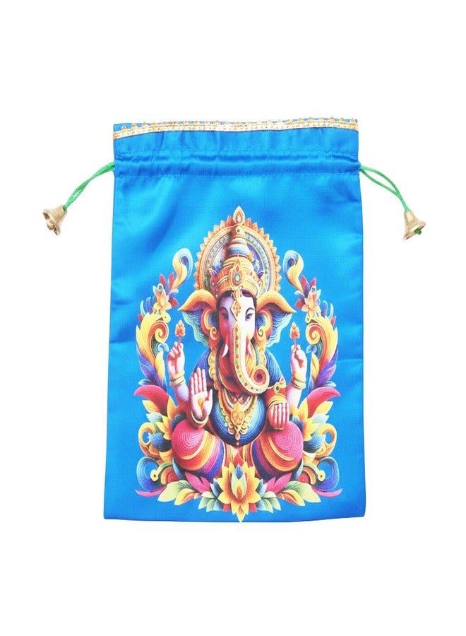 RED WIND (20 x 25 cm Potli Bags with Drawstring Closure|Pack of 10 | Lord Ganesh Design | Fabric Gift Pouches for Pooja, Weddings, Return Gifts, Jewellery, Functions & Festivals - Image 2