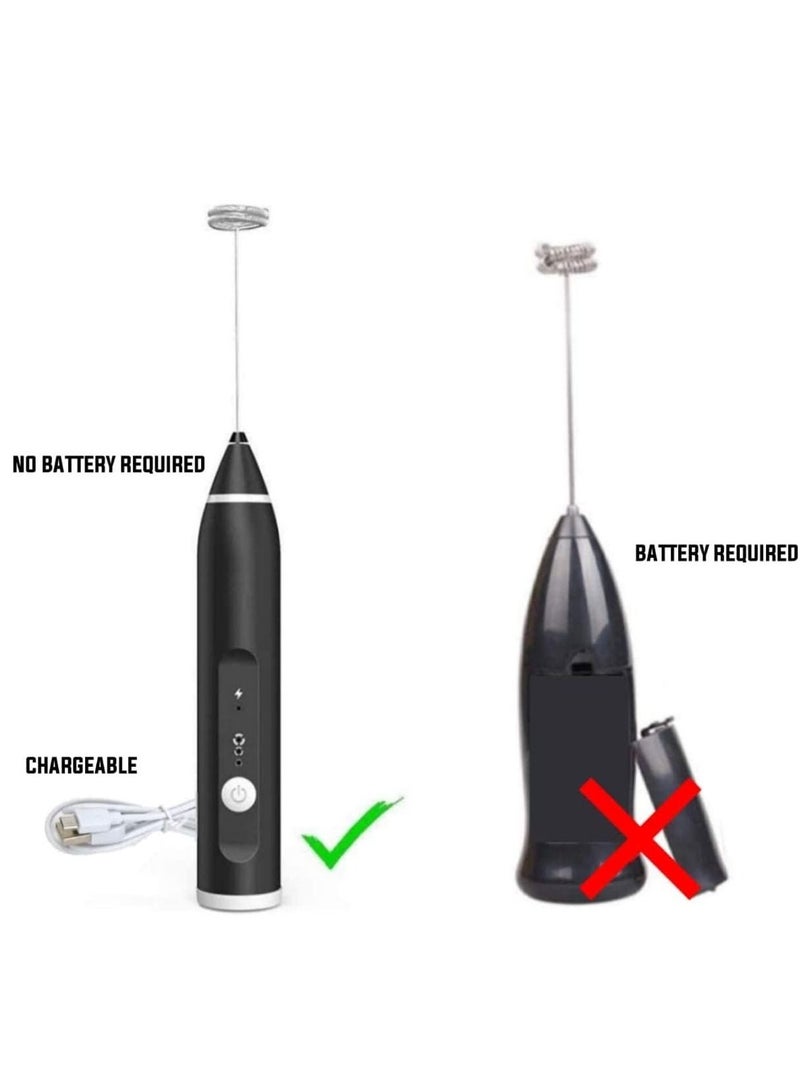 ELTRAZONE Rechargeable Milk Frother, Coffee Frother Yogurt mixer Egg beater Handheld Foam Maker Rechargeable Electric Foam Maker with 2 Stainless Whisks Speed Adjustable Durable Frother Drink portable Mixer  - Image 4