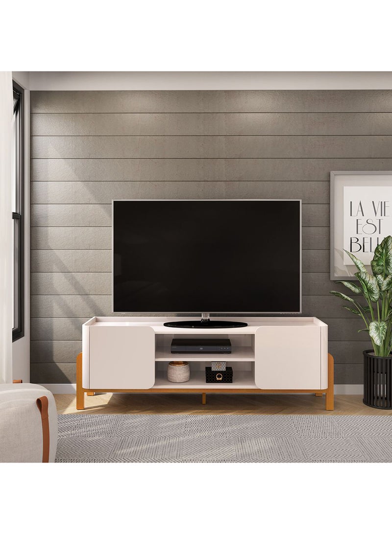 DANUBE HOME وحدة تلفاز شيرا مع 2 أبواب ورفوف مفتوحة حتى 65 بوصة | خزانة تلفاز بتصميم حديث | حامل تلفاز خشبي | مركز وسائط لغرفة المعيشة L180xW44.5xH60.5cm-بيج - Image 1