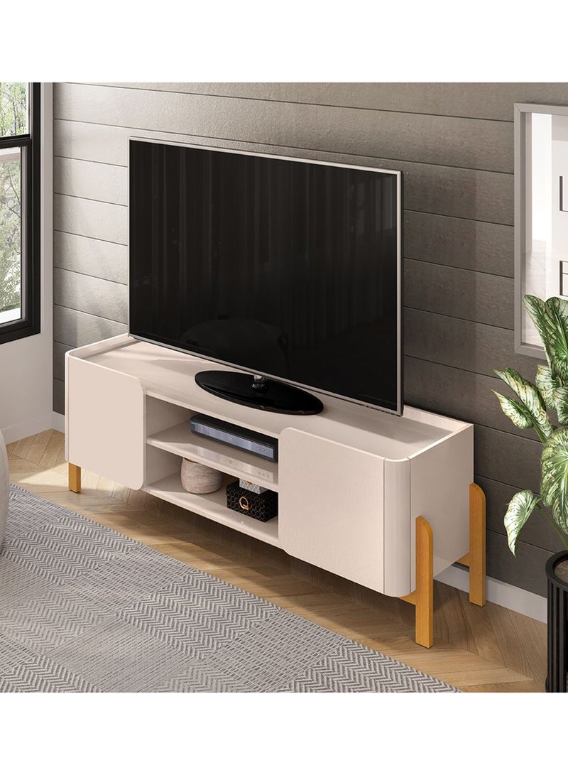 DANUBE HOME وحدة تلفاز شيرا مع 2 أبواب ورفوف مفتوحة حتى 65 بوصة | خزانة تلفاز بتصميم حديث | حامل تلفاز خشبي | مركز وسائط لغرفة المعيشة L180xW44.5xH60.5cm-بيج - Image 4