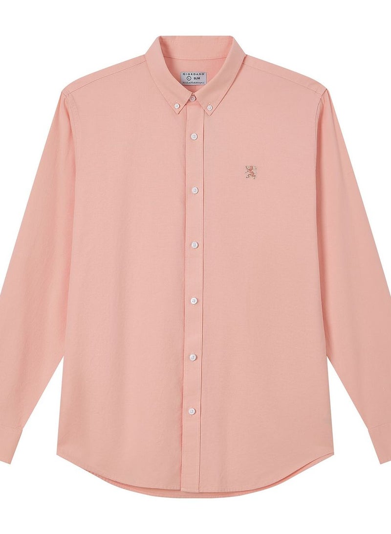 GIORDANO قميص أكسفورد ضيق من القطن للرجال مع تطريز - Image 1