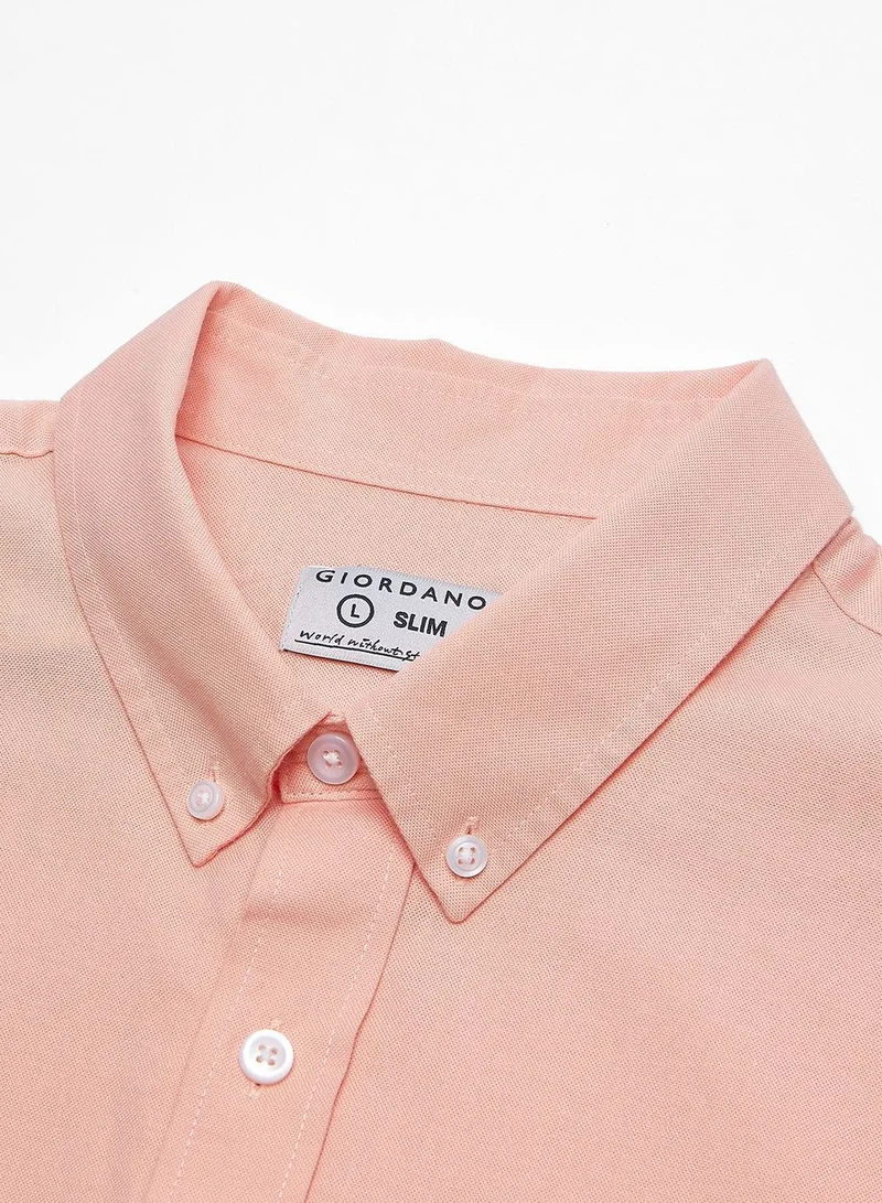 Giordano  Men’s Cotton Slim Oxford Shirt with Embroidery for Men | Best Price UAE