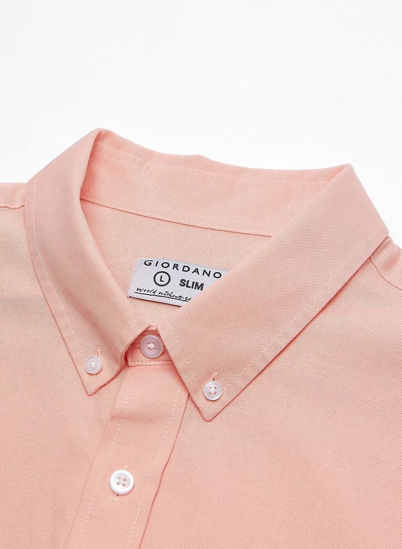 GIORDANO قميص أكسفورد ضيق من القطن للرجال مع تطريز - Image 3