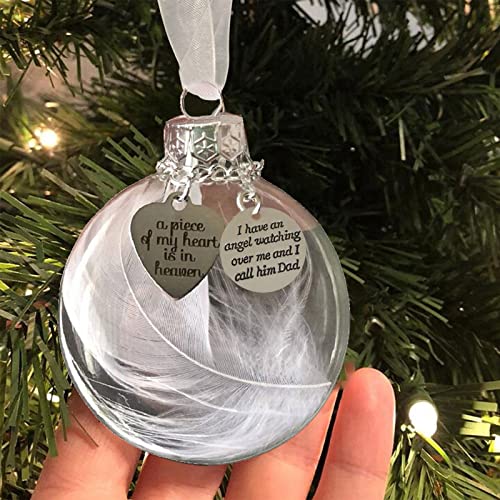 Christmas Memorial Ornament A Piece of My Heart is in Heaven Christmas Tree Hanging Pendant Memorial Gifts for Loss of Loved in Memory of Mom Sympathy Gift Feather Ball Dad