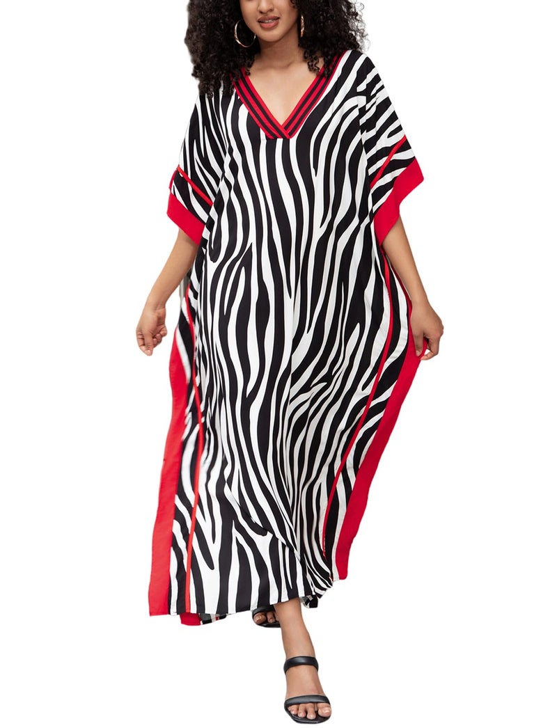 KECVOT Kaftan Dresses for Women V-Neck Print Swimsuit Cover Up Plus Size Beach Caftan Lounge Dress - Image 1