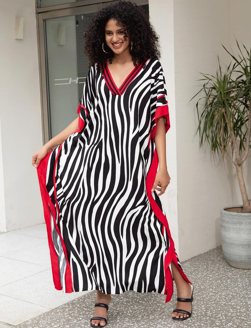 KECVOT Kaftan Dresses for Women V-Neck Print Swimsuit Cover Up Plus Size Beach Caftan Lounge Dress - Image 4