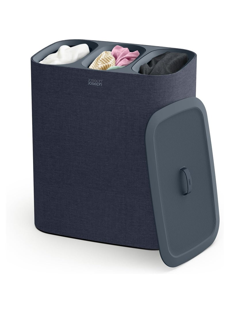 Joseph Joseph سلة غسيل تاتا تريو سعة 90 لتر مع غطاء، 3 حقائب غسيل قابلة للإزالة مع مقبض باللون الأسود - Image 1